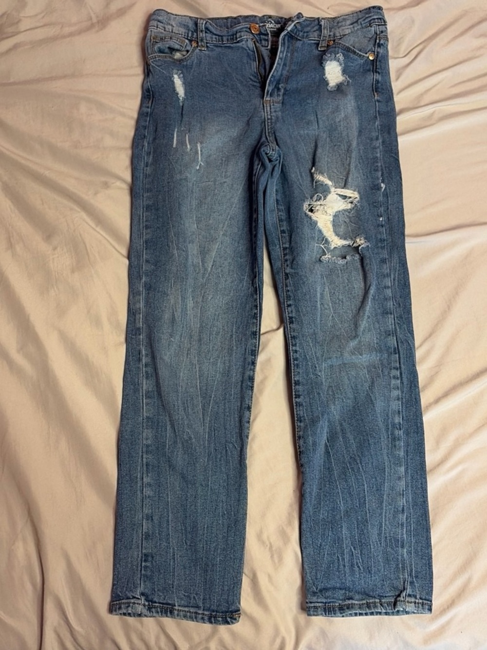 Jordache Distressed Straight Leg Jeans in Blue Denim